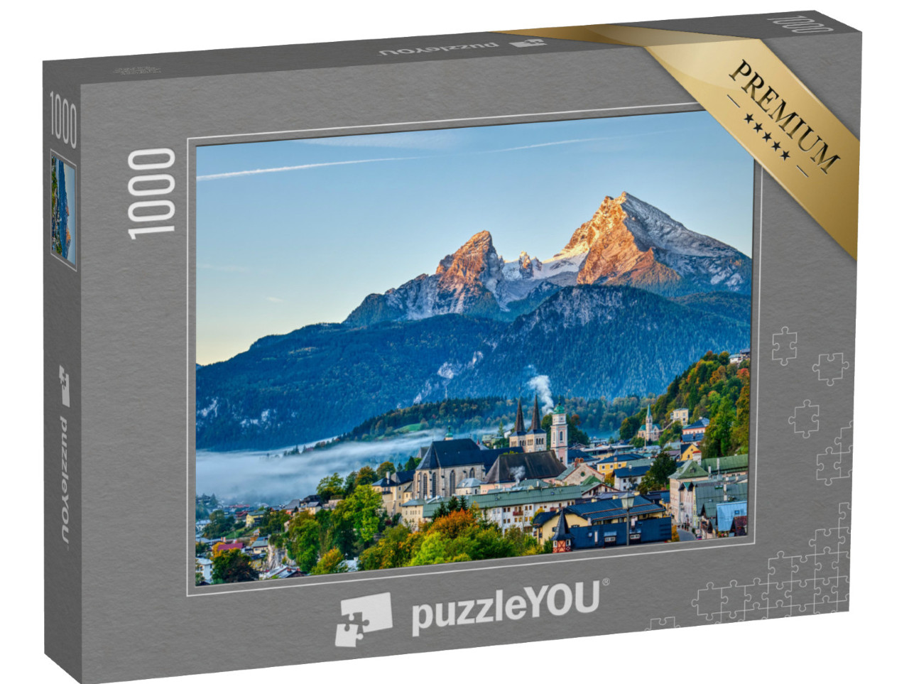 Puzzle 1000 pezzi „Watzmann e la città di Berchtesgaden nelle Alpi bavaresi, Germania“