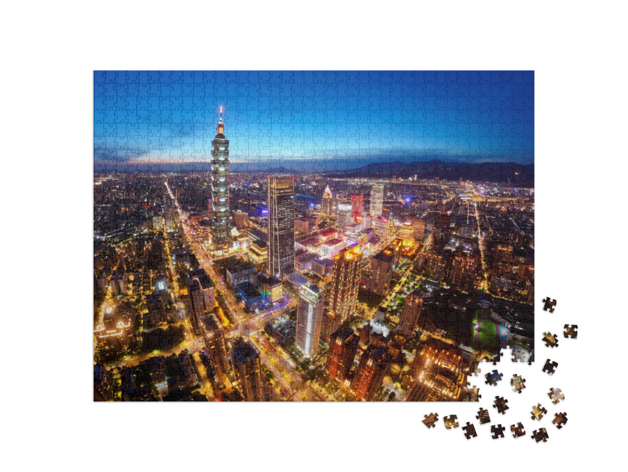 Puzzle 1000 pezzi „Veduta aerea del centro della città di Taipei, Taiwan“