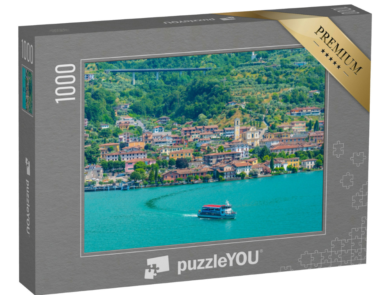 Puzzle 1000 pezzi „Vista aerea di Sulzano da Monte Isola, Italia“