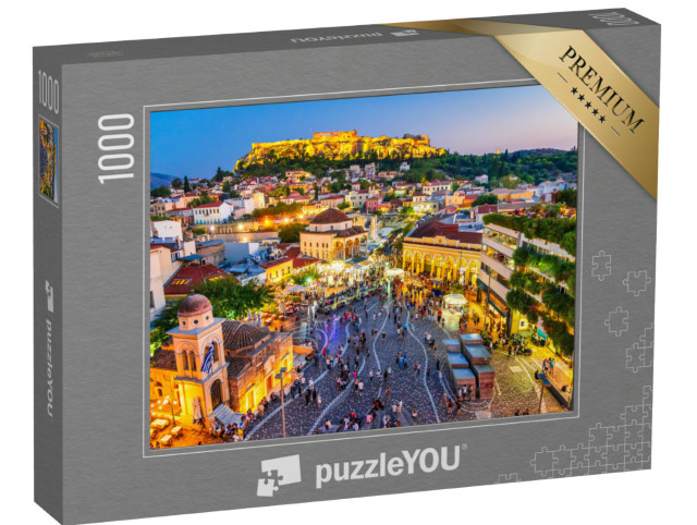 Puzzle 1000 pezzi „Piazza Monastiraki e l'antica Acropoli di sera, Atene, Grecia“