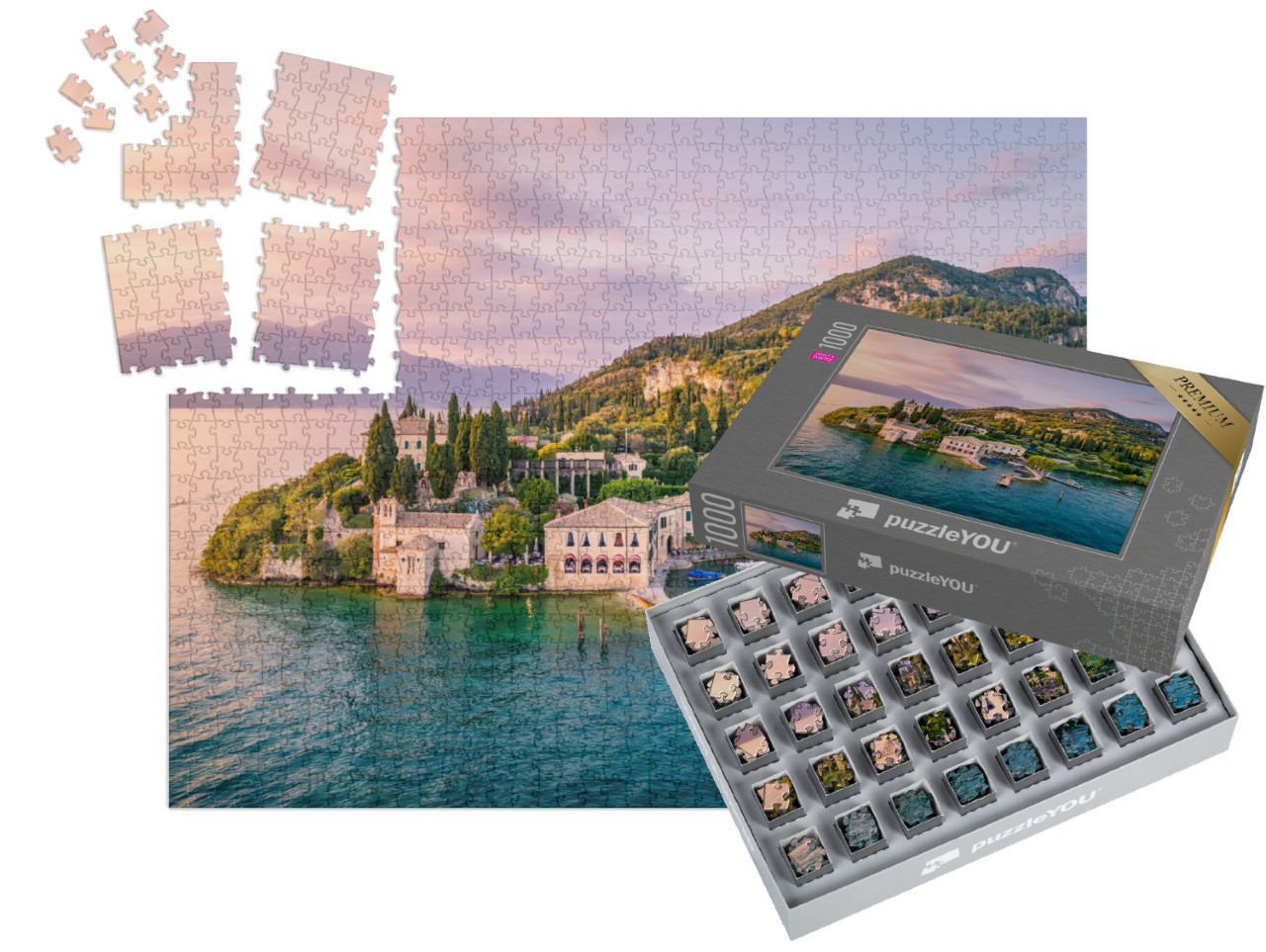 SMART SORTED® | Puzzle 1000 pezzi „Punta San Vigilio sul Lago di Garda, Italia“