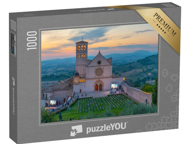 Puzzle 1000 pezzi „Vista al tramonto della basilica di San Francesco d'Assisi, Italia.“