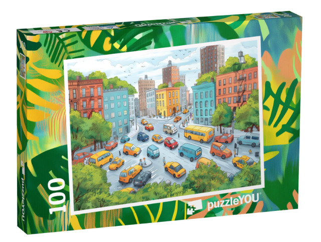 Puzzle 100 pezzi „In auto attraverso la giungla urbana“