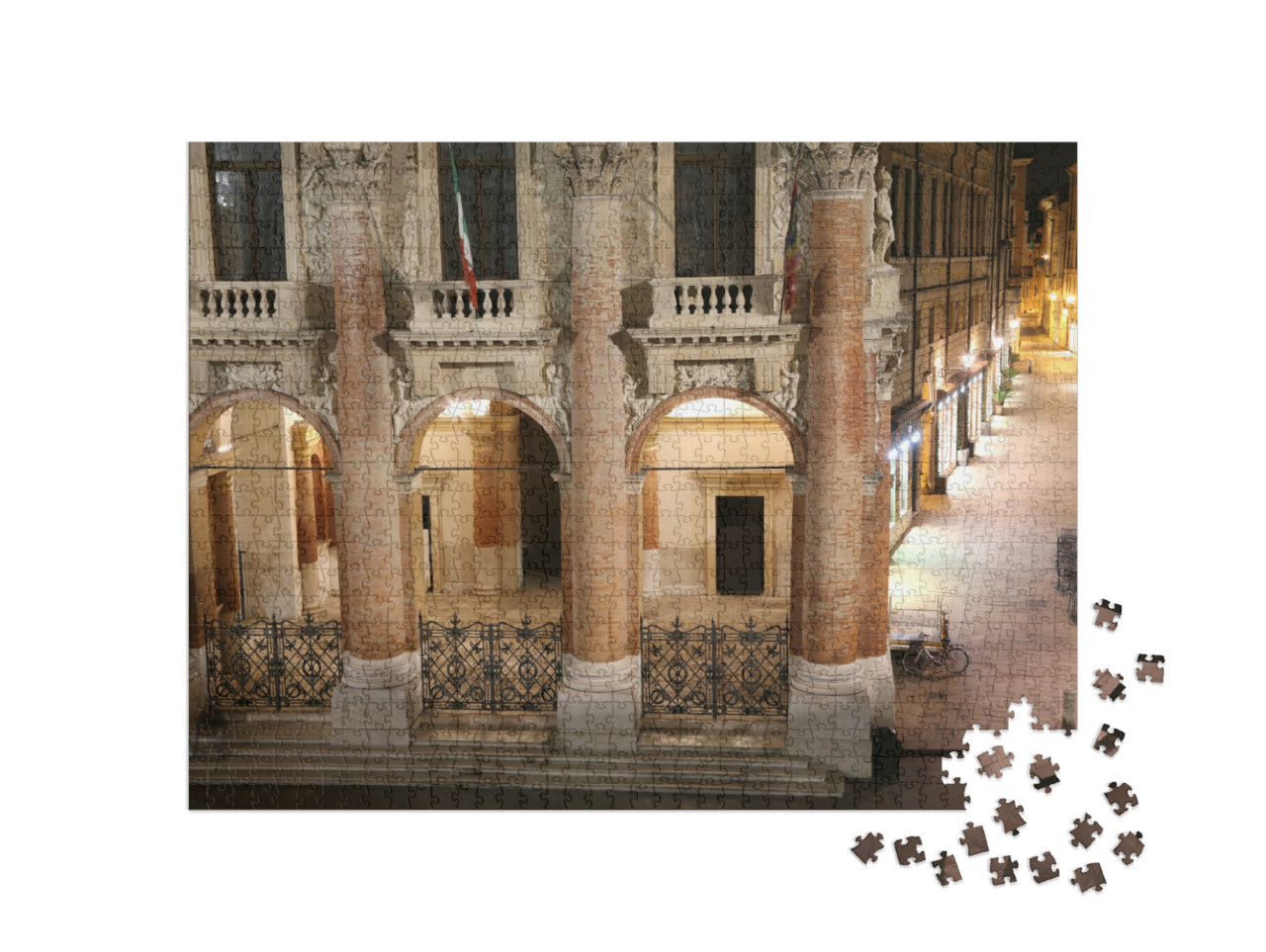 Puzzle 1000 pezzi „Visione notturna della piazza principale della città di Vicenza, e Piazza dei Signori“