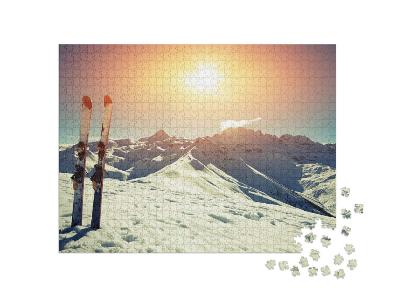 Puzzle 1000 pezzi „Sci nella neve in montagna“