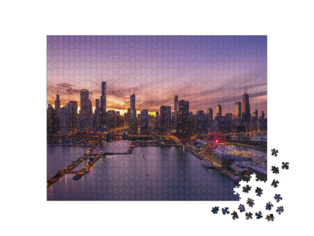 Puzzle 1000 pezzi „Il centro di Chicago con lo skyline, vista aerea“
