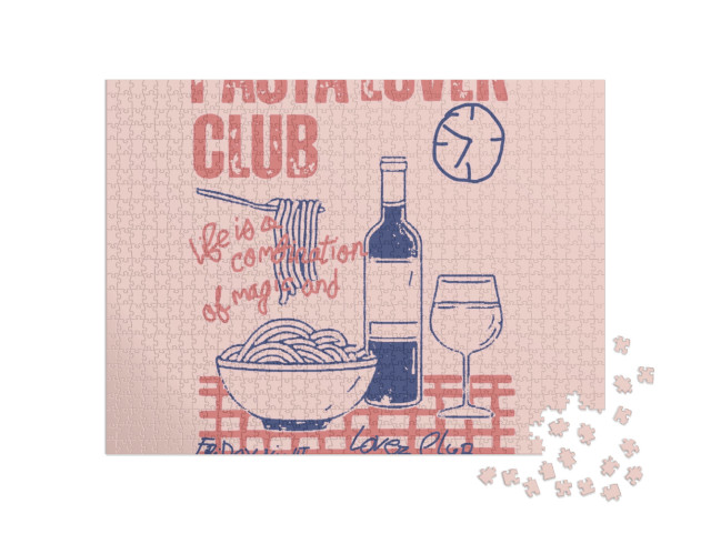 Puzzle 1000 pezzi „Mangiare pasta correre pasta, design maglietta club amanti della pasta“