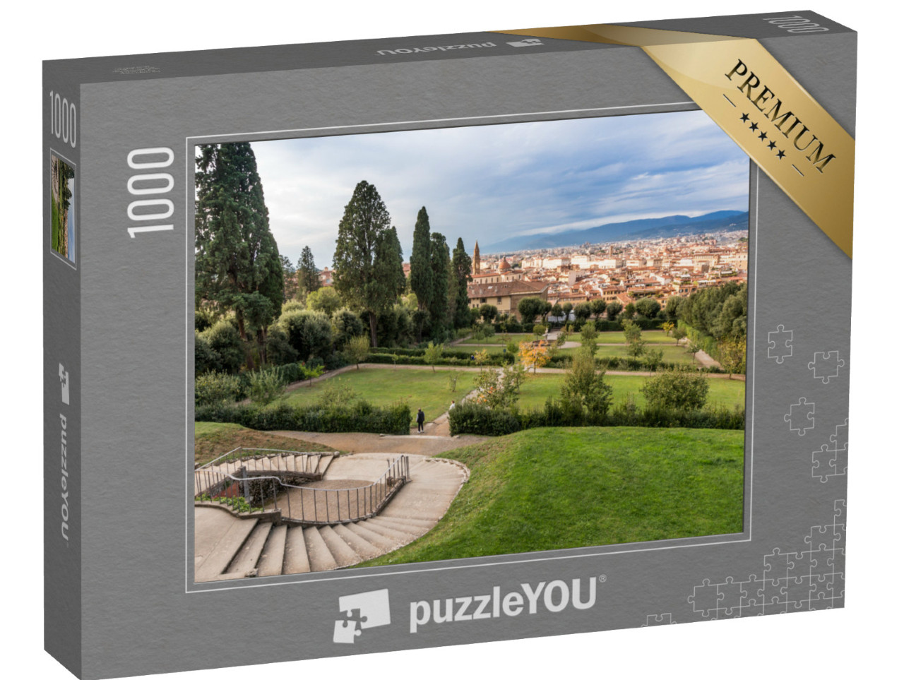 Puzzle 1000 pezzi „Giardino di Boboli, con la città di Firenze sullo sfondo“