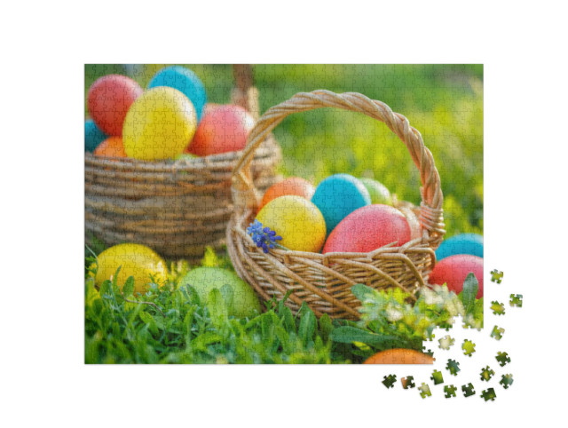Puzzle 1000 pezzi „Buona Pasqua! Uova di Pasqua colorate nei cestini“