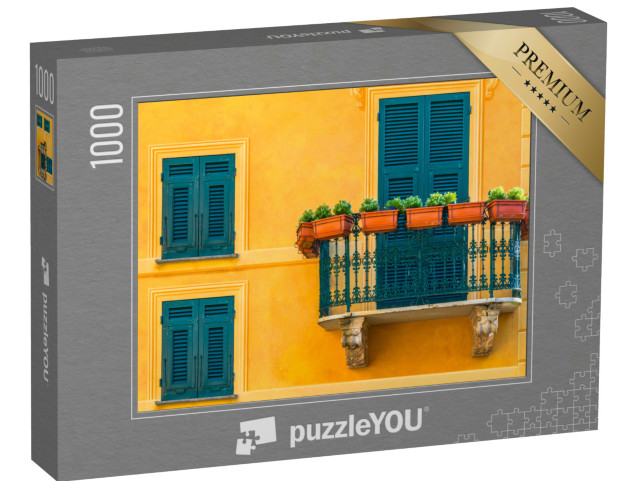 Puzzle 1000 pezzi „Tipico villaggio italiano Portofino con balconi colorati e ravvicinati, costa del mare della Liguria“