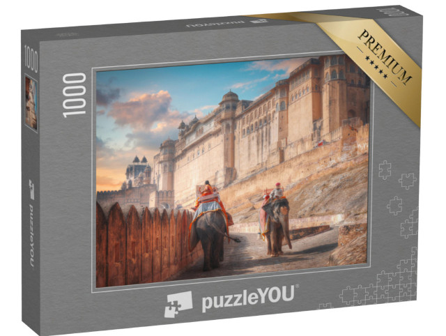 Puzzle 1000 pezzi „Un elefante sulla strada nel Forte di Amber, India“