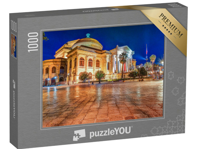 Puzzle 1000 pezzi „Vista serale del Teatro Massimo - Teatro dell'Opera e del Balletto in Piazza Verdi, Palermo, Sicilia“
