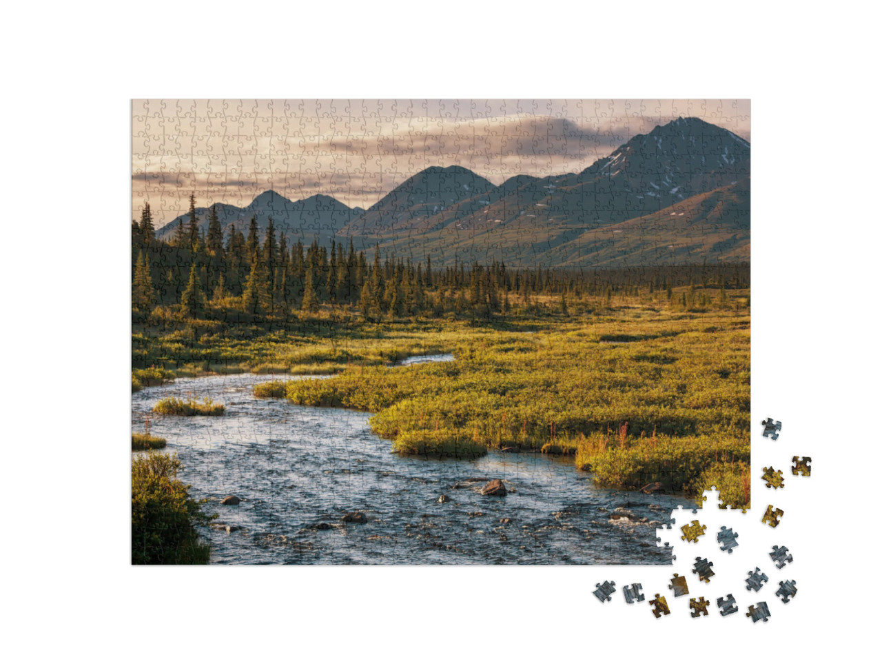 Puzzle 1000 pezzi „Lago serale nella tundra, Alaska“