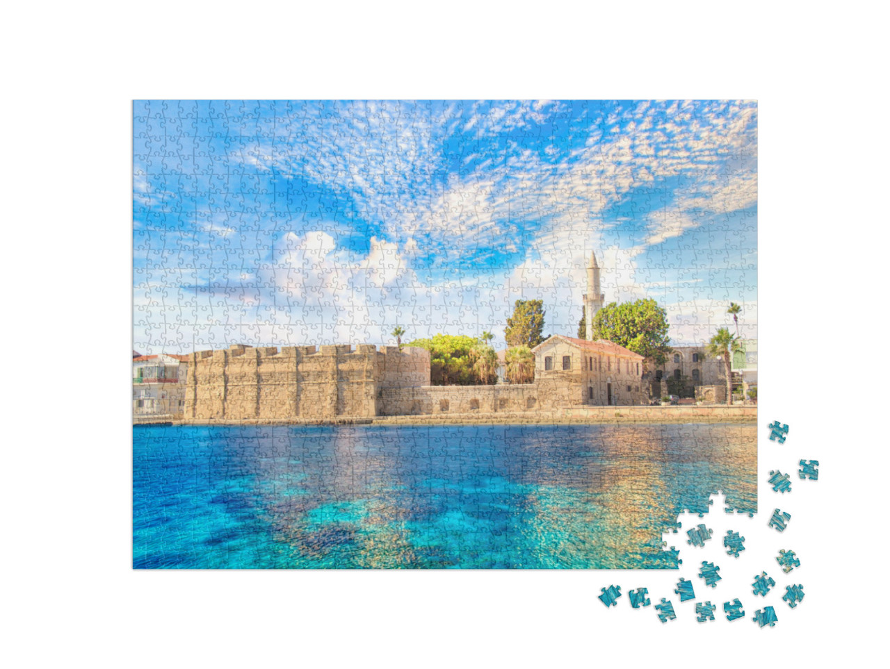 Puzzle 1000 pezzi „Bellissima vista del castello di Larnaca, isola di Cipro“