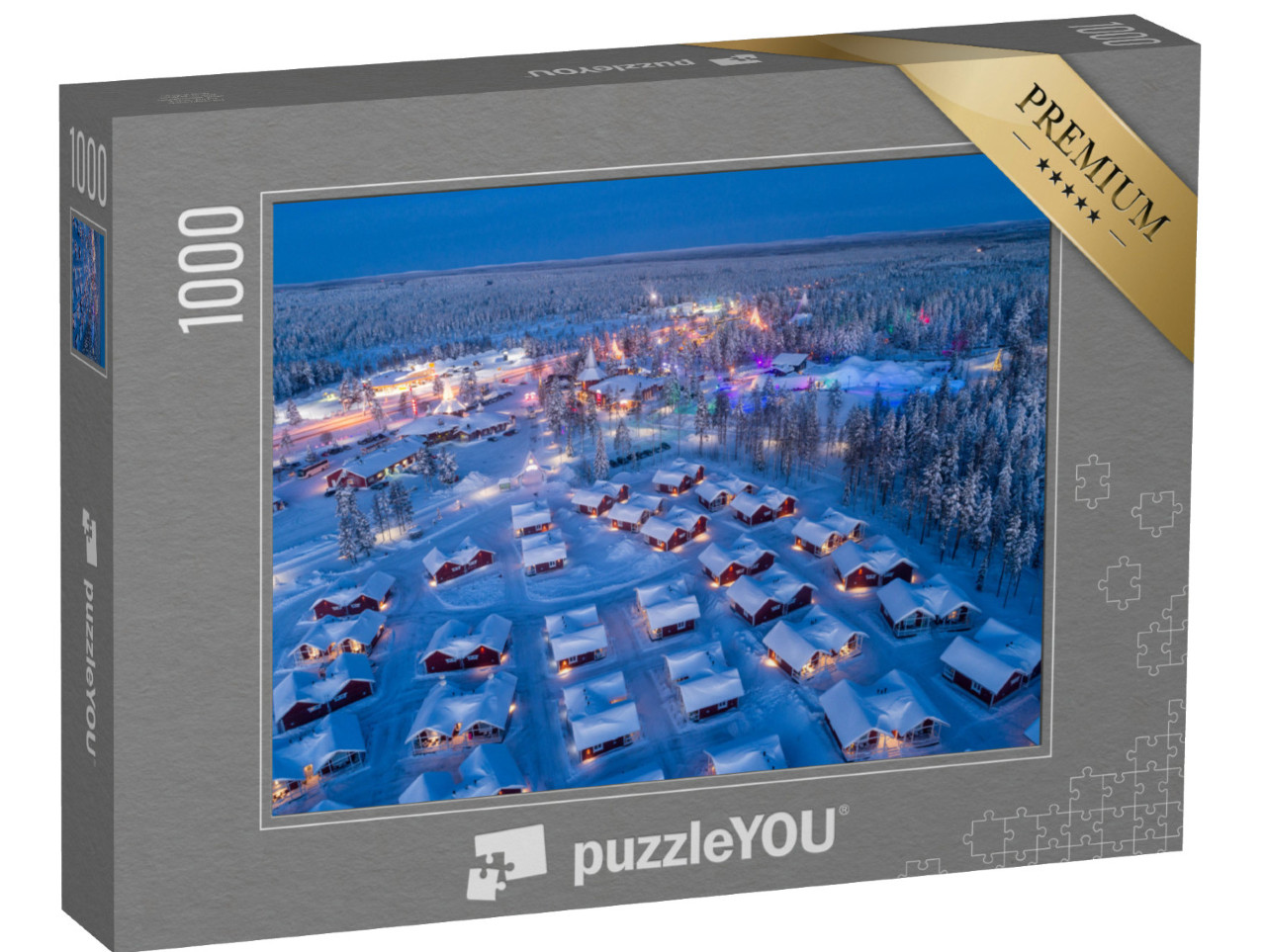 Puzzle 1000 pezzi „Villaggio di Babbo Natale innevato a Rovaniemi, Finlandia“