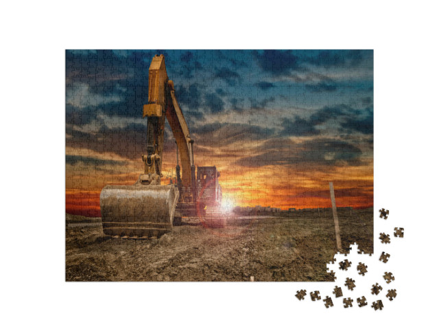 Puzzle 1000 pezzi „Escavatore in cantiere al tramonto“