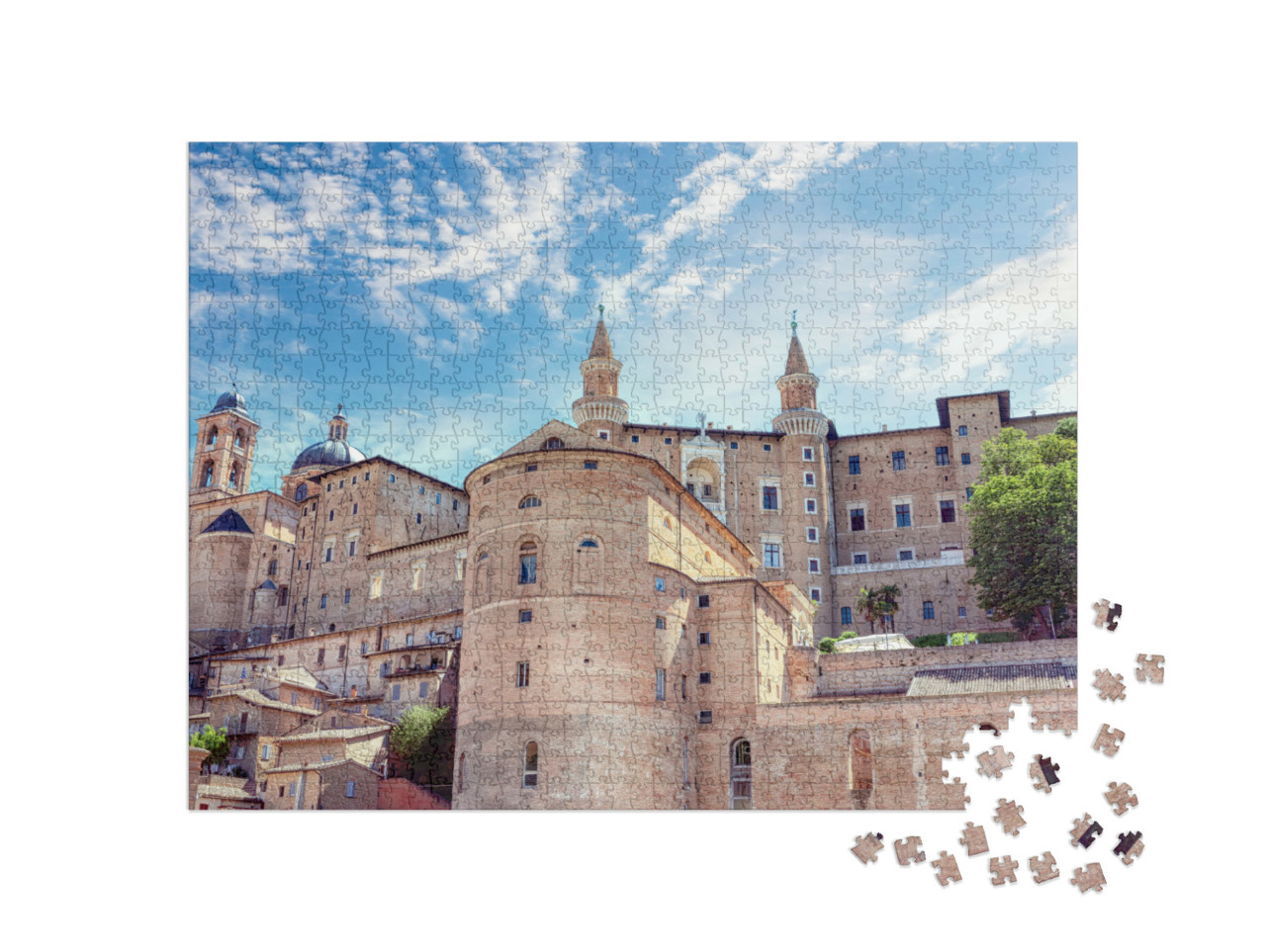 Puzzle 1000 pezzi „Urbino con il maestoso Palazzo Ducale. Palazzo Ducale, castello dei Duchi di Urbino, Italia“