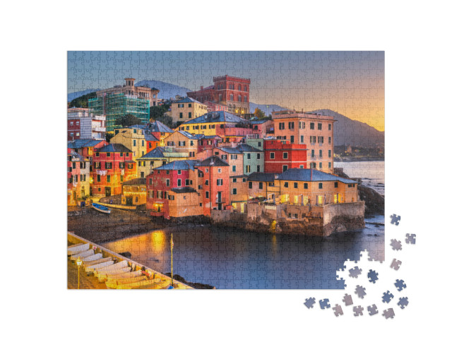 Puzzle 1000 pezzi „L'antico borgo di pescatori di Boccadasse, Genova, all'alba“