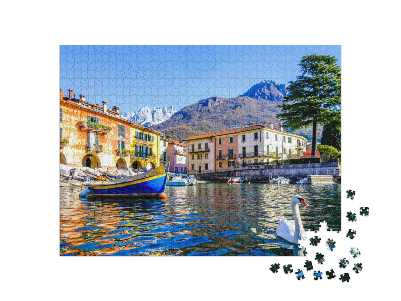 Puzzle 1000 pezzi „Centro storico e porto di Mandello del Lario in Italia, Lago di Como“