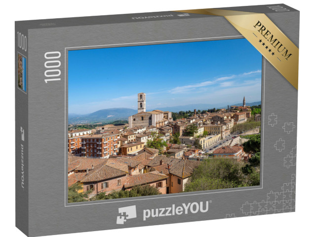 Puzzle 1000 pezzi „vista sull'antica città di perugia e sulla valle umbra a sud in una soleggiata giornata di primavera“