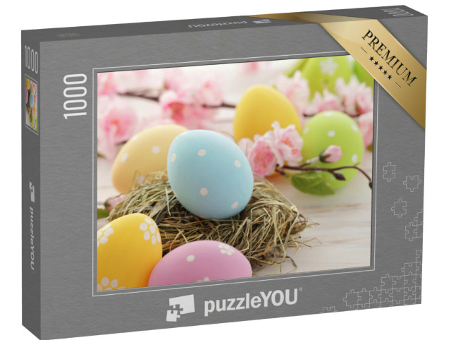 Puzzle 1000 pezzi „Bellissime uova di Pasqua color pastello con puntini“