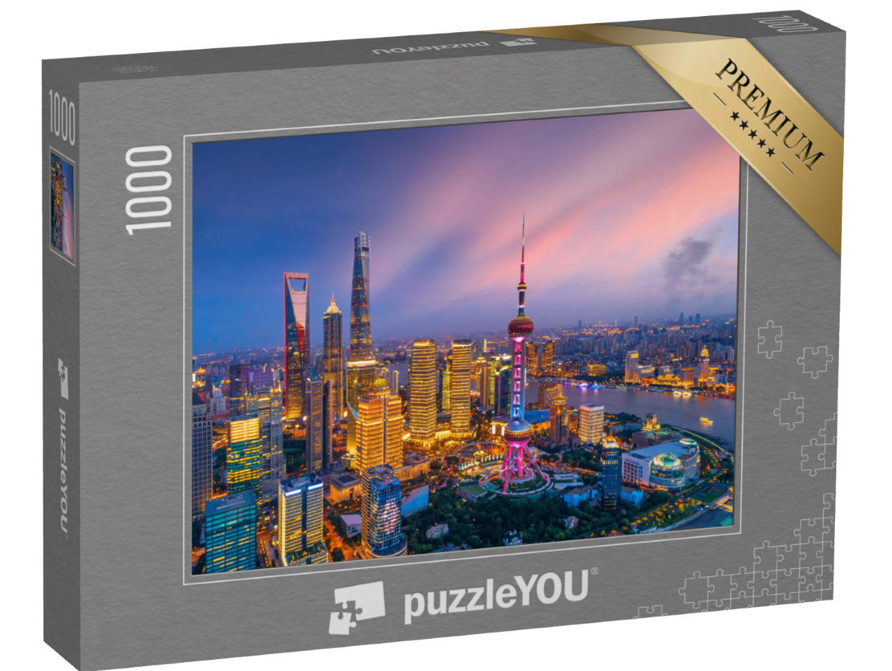 Puzzle 1000 pezzi „Skyline di Shanghai di notte, Cina“