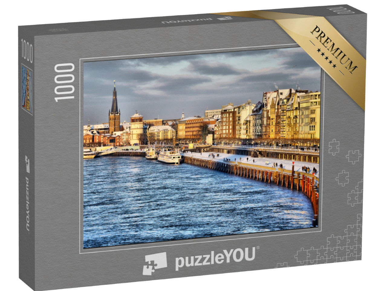 Puzzle 1000 pezzi „Inverno Rheinterrassen a Düsseldorf, Renania Settentrionale-Vestfalia, Germania“