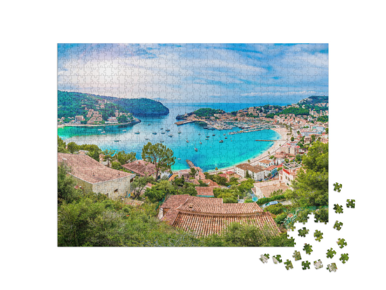 Puzzle 1000 pezzi „Vista panoramica di Porte de Soller, Palma Mallorca, Spagna“