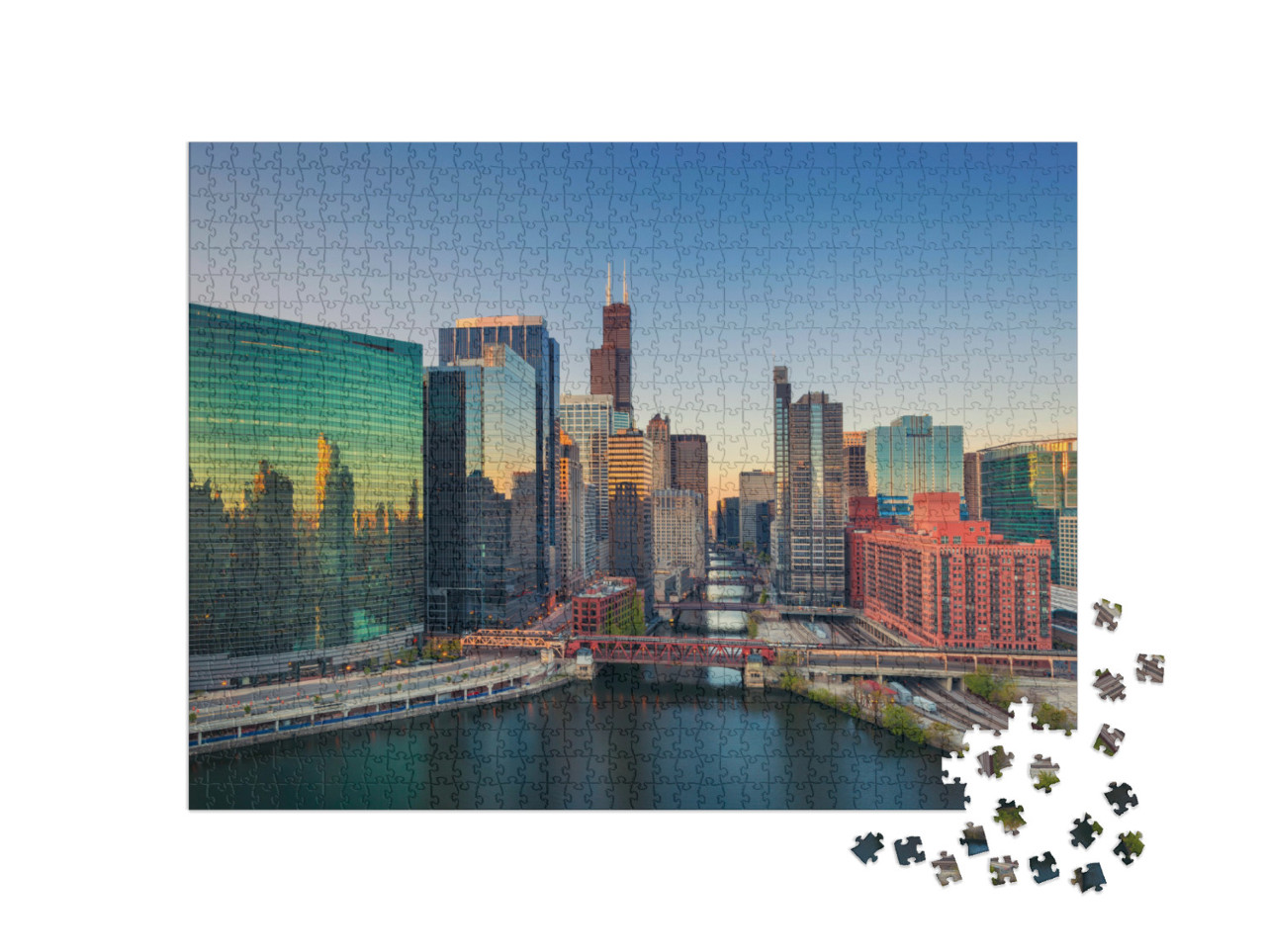 Puzzle 1000 pezzi „Chicago all'alba, Illinois, USA“