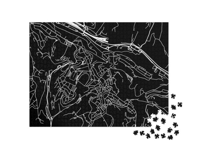 Puzzle 1000 pezzi „Mappa stradale vettoriale della città di Siena, in Italia, con strade bianche su sfondo nero“
