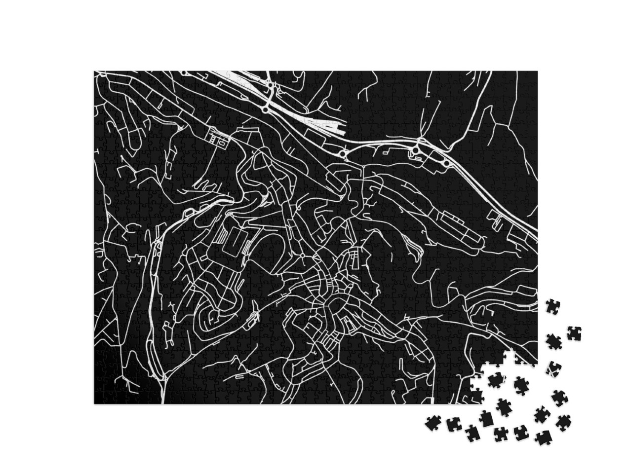 Puzzle 1000 pezzi „Mappa stradale vettoriale della città di Siena, in Italia, con strade bianche su sfondo nero“
