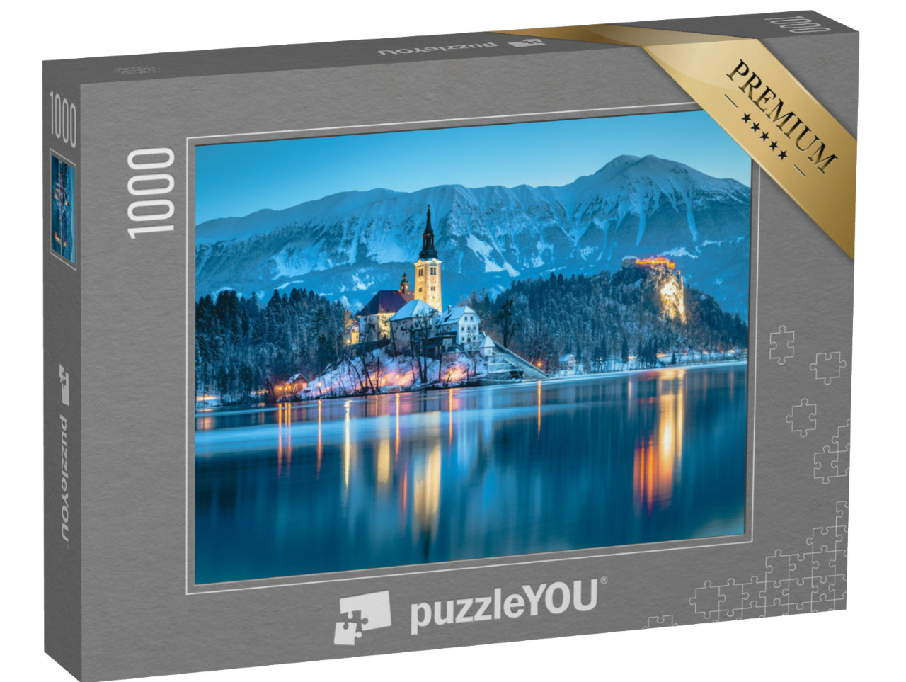 Puzzle 1000 pezzi „Vista del lago di Bled con il castello, Slovenia“