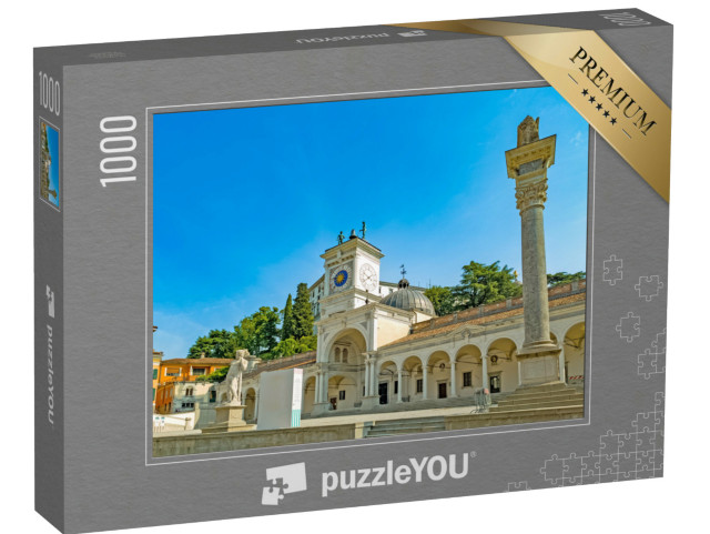 Puzzle 1000 pezzi „Udine, Friuli, Italia, Piazza della Libertà, torre dell'orologio e colonna con leone veneziano alato“