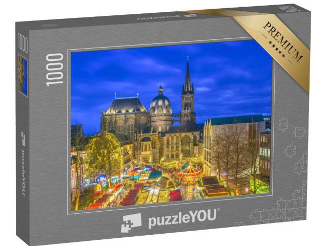 Puzzle 1000 pezzi „Mercatino di Natale davanti alla Cattedrale di Aquisgrana, Germania“