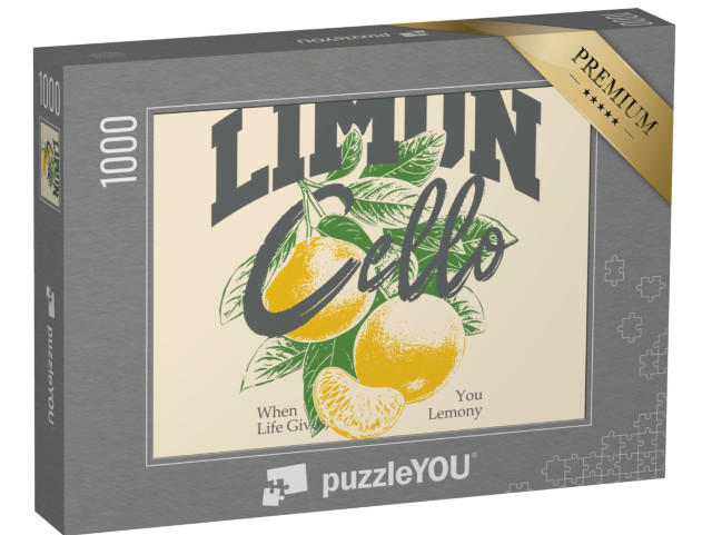 Puzzle 1000 pezzi „Grafica vettoriale Limoncello, stampa vintage grunge di frutta arancione“