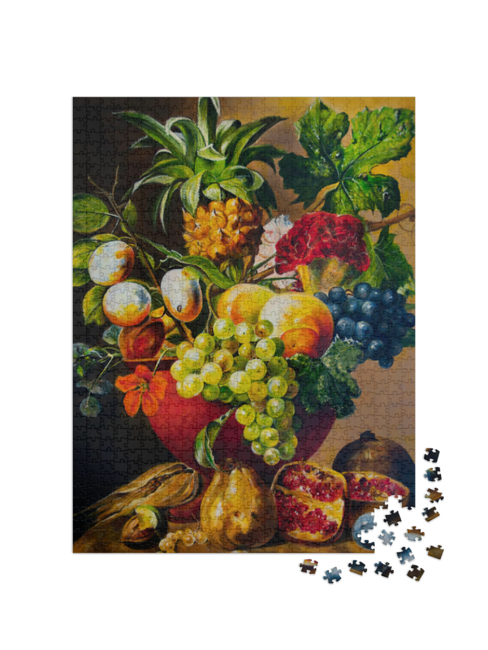 Puzzle 1000 pezzi „Natura morta con ananas, melograno e uva“