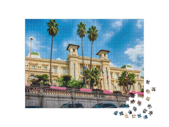 Puzzle 1000 pezzi „Facciata del pittoresco casinò di Sanremo, Italia Punto di riferimento della città ligure“