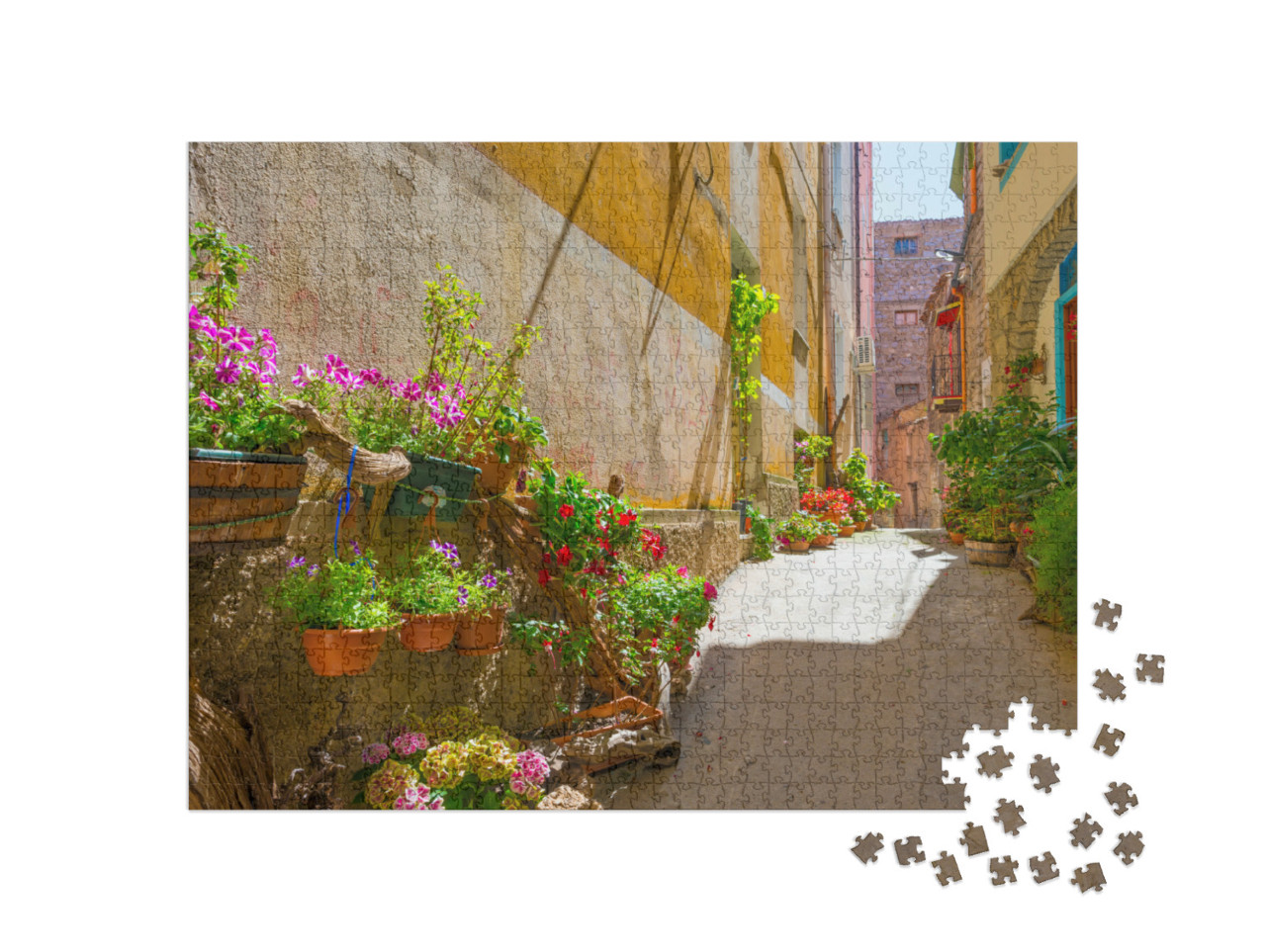 Puzzle 1000 pezzi „Il porto e le case della città di Cala Gonone in Sardegna alla luce del sole in primavera“
