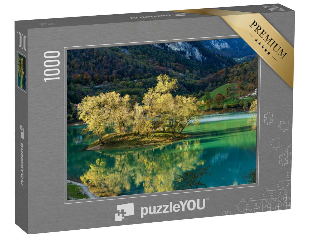 Puzzle 1000 pezzi „Lago di Tenno, Provincia di Trento, Trentino-Alto Adige, Italia in una giornata autunnale“