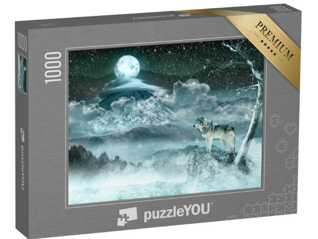 Puzzle 1000 pezzi „Lupo lunare in un bianco paesaggio invernale“
