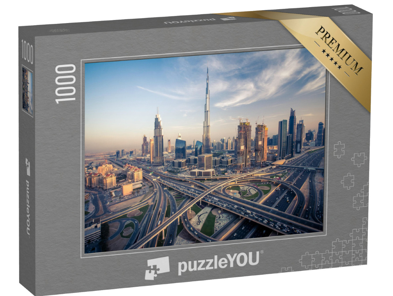 Puzzle 1000 pezzi „Lo skyline di Dubai con le autostrade più trafficate“