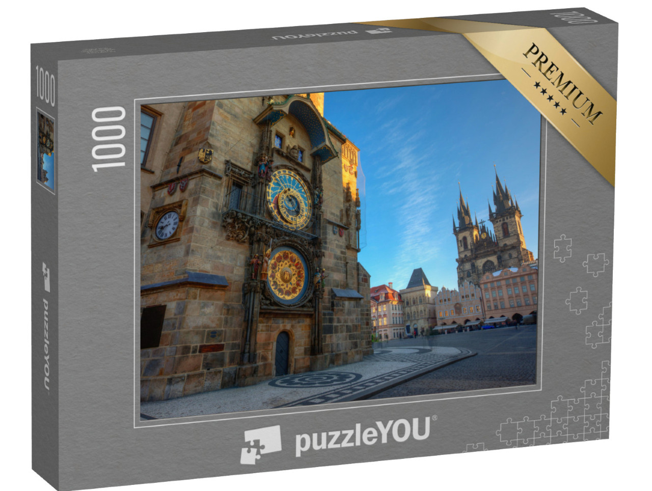 Puzzle 1000 pezzi „Piazza della Città Vecchia di Praga, l'alba alla Torre dell'Orologio Astronomico“