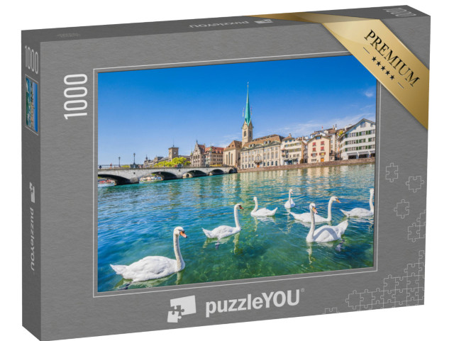 Puzzle 1000 pezzi „Bellissimi cigni sulla Limmat vicino a Zurigo, Svizzera“