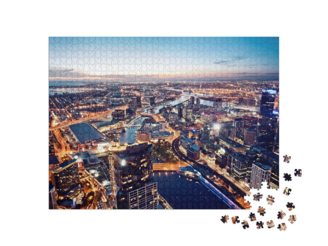 Puzzle 1000 pezzi „Una veduta di Melbourne di notte, Victoria, Australia“