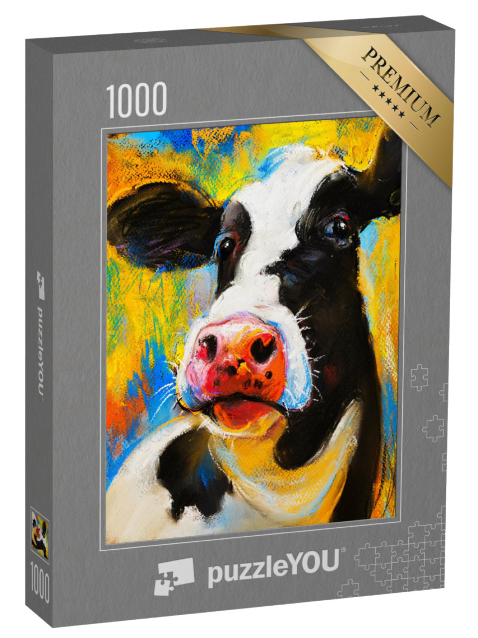 Puzzle 1000 pezzi „Pittura originale a pastello: Ritratto di mucca“