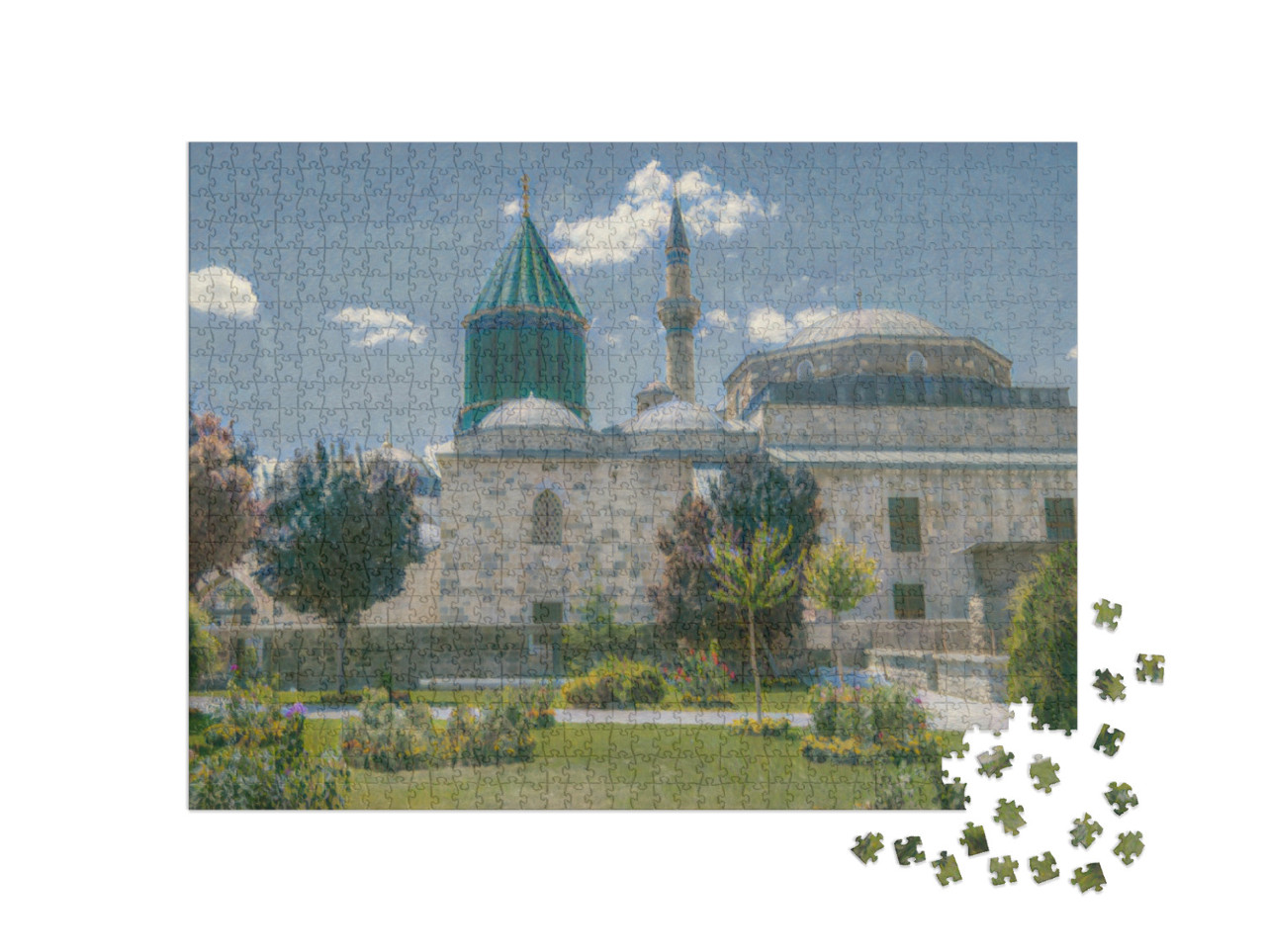 Puzzle 1000 pezzi „nello stile artistico di Claude Monet - Tomba e Museo Mevlana Celaleddin Rumi, Konya Turchia“