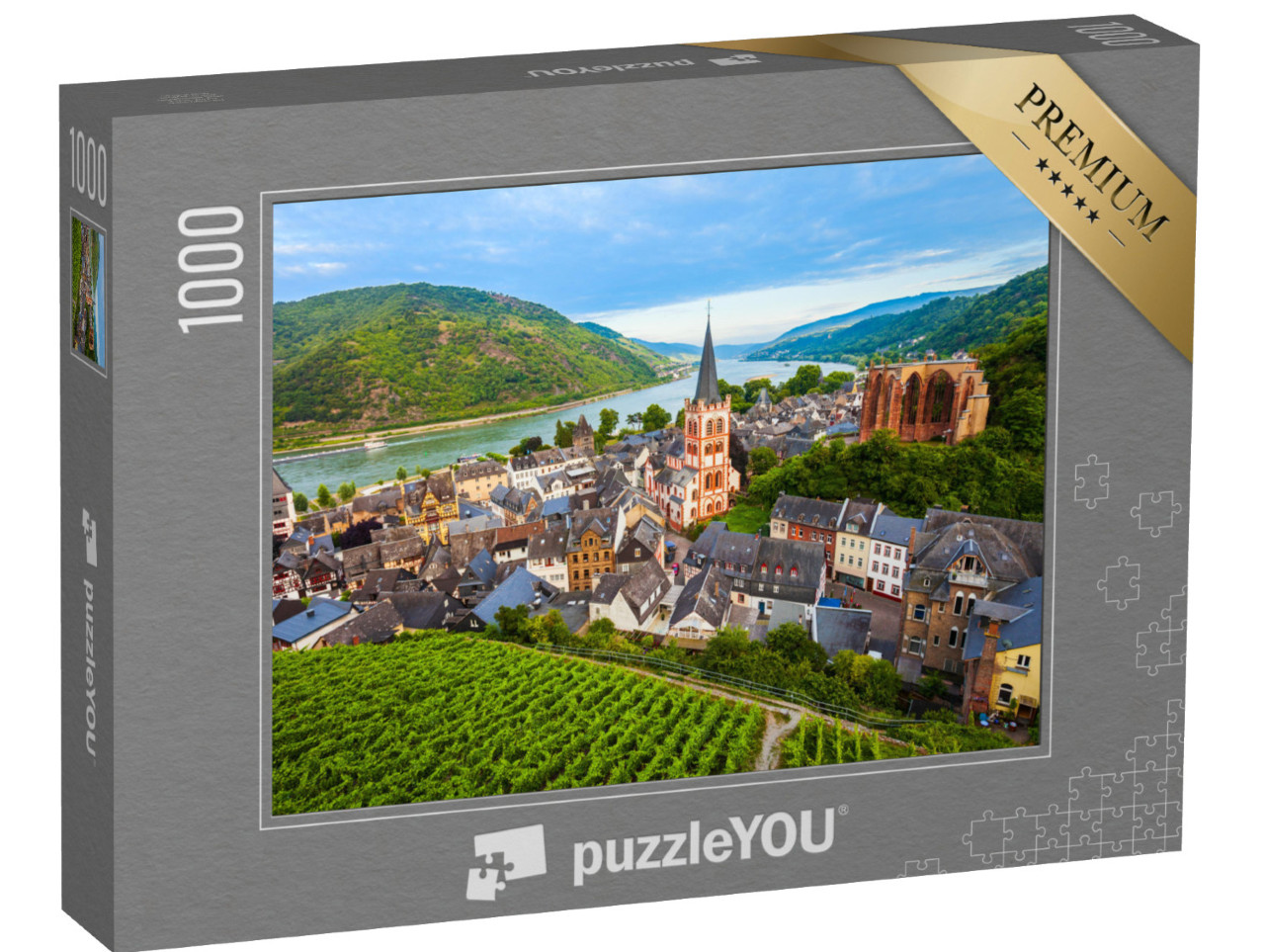 Puzzle 1000 pezzi „Bacharach: una vista panoramica dall'alto, Renania-Palatinato, Germania“