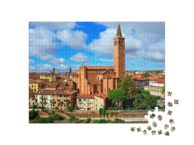 Puzzle 1000 pezzi „Verona: Veduta aerea della Basilica di Santa Anastasia e del complesso della cattedrale di Verona“