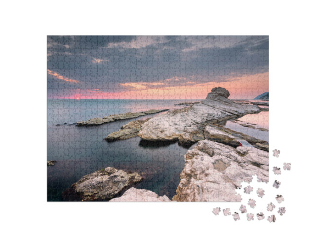 Puzzle 1000 pezzi „La Cattedra del Papa all'alba, Ancona, Marche, Italia, Europa“