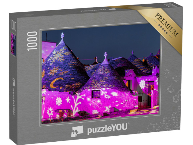 Puzzle 1000 pezzi „Le fiabesche case a trulli di Alberobello di notte“